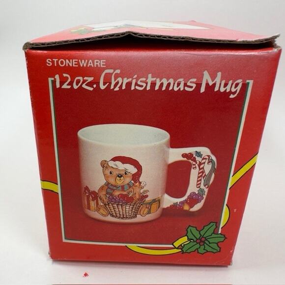 Toscany Collection Teddy Bear in Santa Hat Christmas Mug/Cup Stoneware 1980s VTG - Picture 3 of 16
